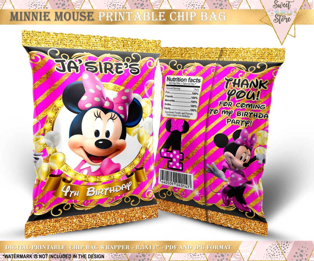 Minnie Mouse Chip Bag, Minnie Mouse Potatoe Wrappers, Minnie Mouse