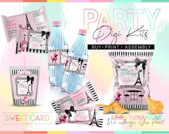 PARIS PARTY PACKAGE, Paris Oh Lala Party Printable candy package, Paris candy wrappers, Paris oh lala favor labels, Eiffel tower party decor