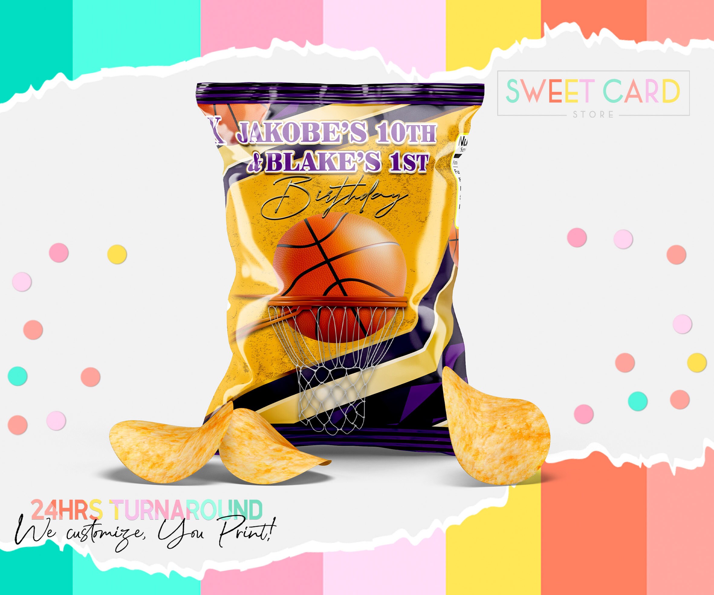 BASKETBALL CHIP BAG Baloncesto Cumpleaños imprimible bolsa de Etsy