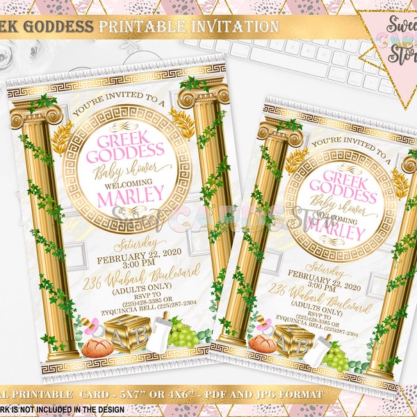 Greek goddess printable Baby shower Invitation, greek baby shower invitation, Greek style baby shower printable invite, Greek goddess party