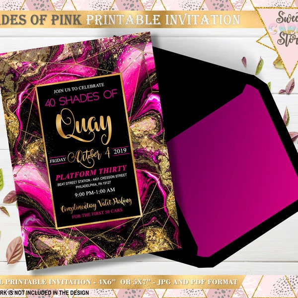 40 Shades of pink Marmor Einladung, Rosa Schattierungen von rosa Marmor Einladung, elegante Glitter Frau Einladung, 40er 50er rosa schwarze Einladung