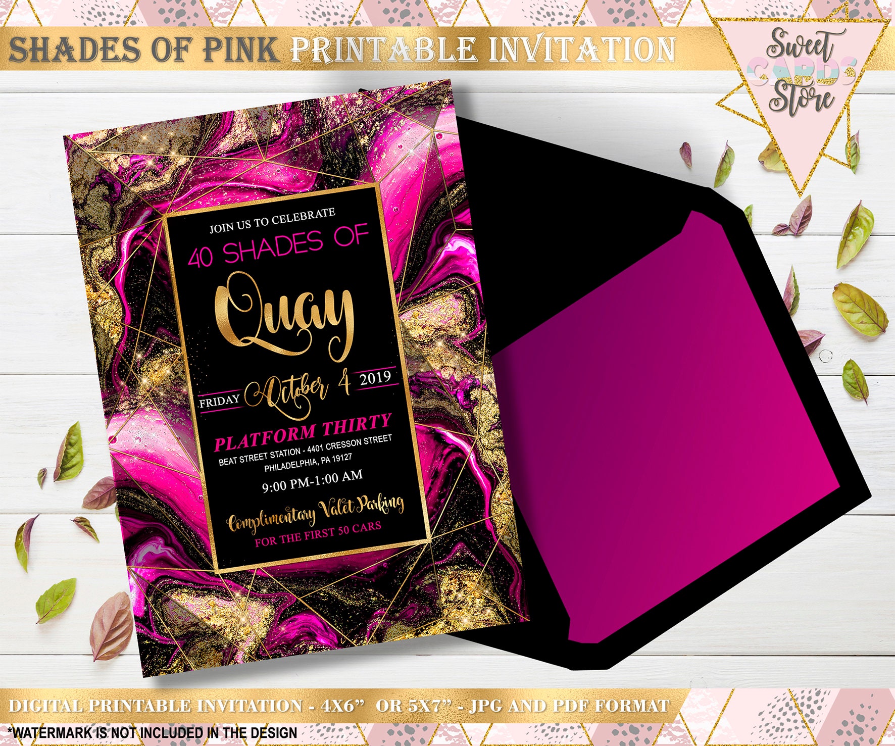 40 Shades of Pink Marble Invitation Shades of Pink Printable Etsy