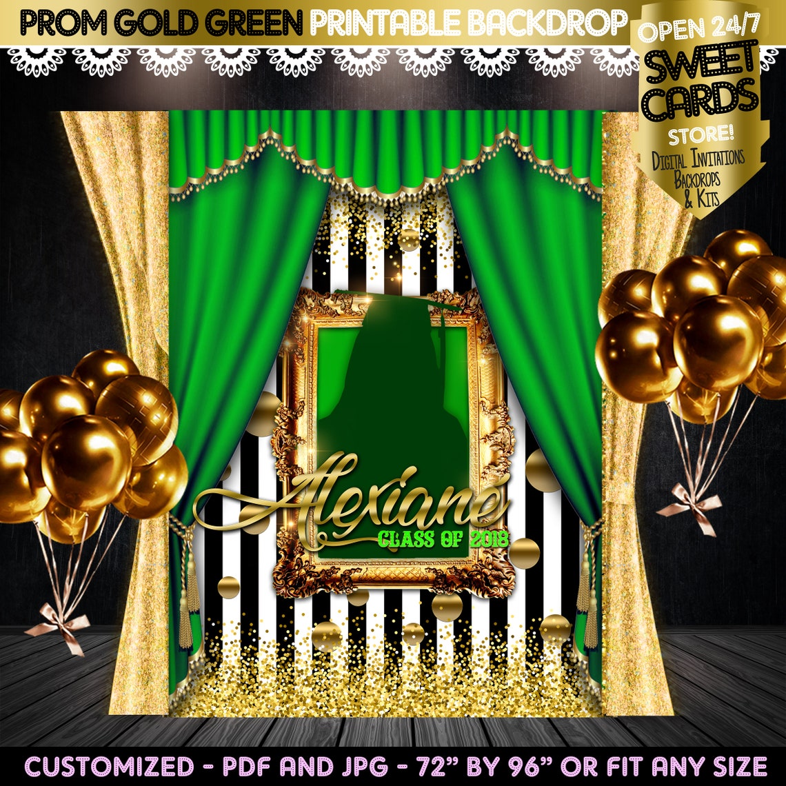 Prom Gold Green Printable Backdrop Prom Elegant Backdrop Etsy