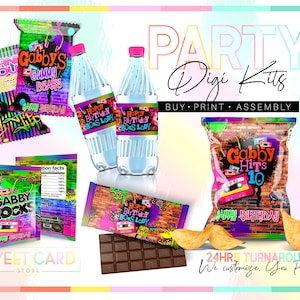 GRAFFITI PARTY PACKAGE, 80s 90s Retro Party Printable candy package, Graffiti Retro candy wrappers, 80s 90s favor labels, urban retro labels