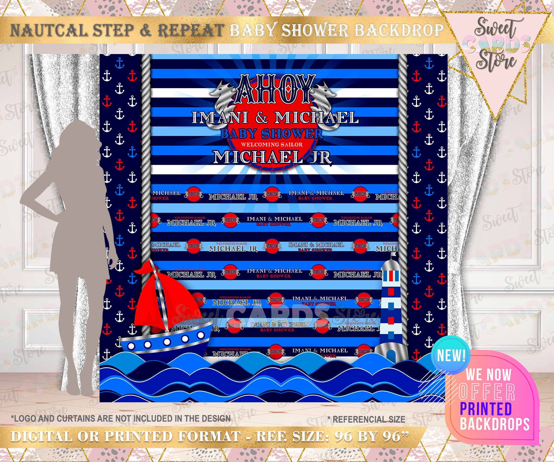 Nautical Step & Repeat Backdrop, Nautical Banner, Nautical Decor