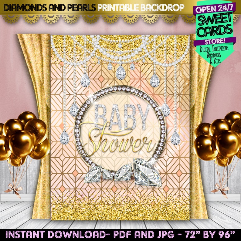 Diamonds Backdrop Diamonds and pearls baby shower printable backdrop Diamonds and pearls baby shower Baby shower Backdrop