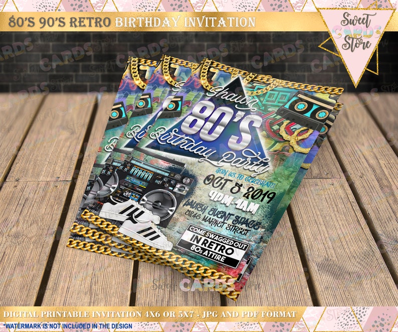 Graffiti 80s 90s retro printable invitation urban retro 