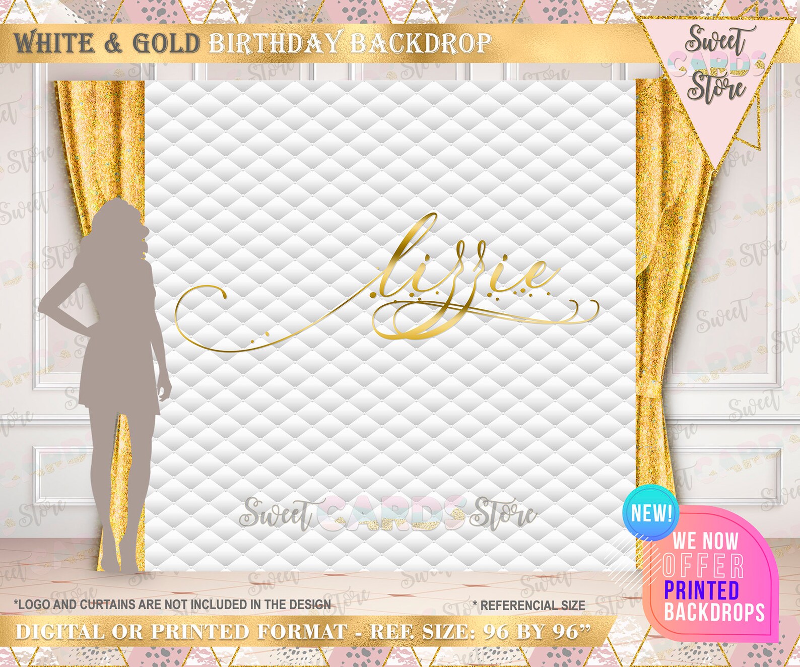 White and Gold Minimalist Party Backdrop White Gold Backdrop Etsy