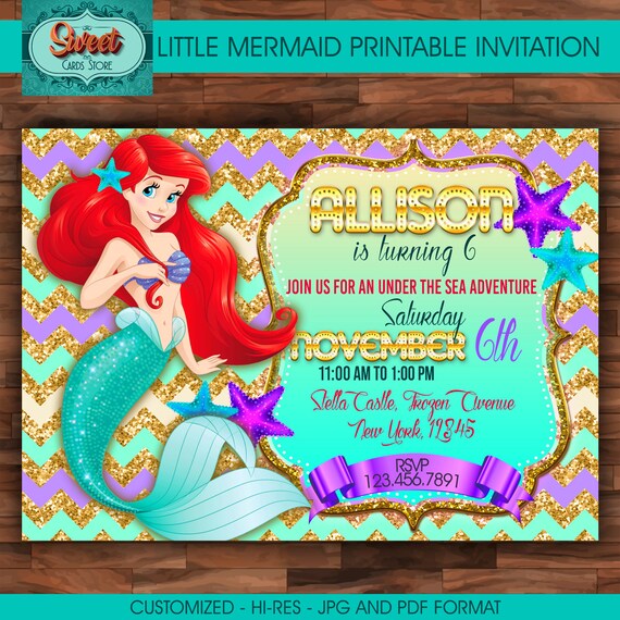 La Petite Sirene Invitation Petite Fete Danniversaire De Etsy