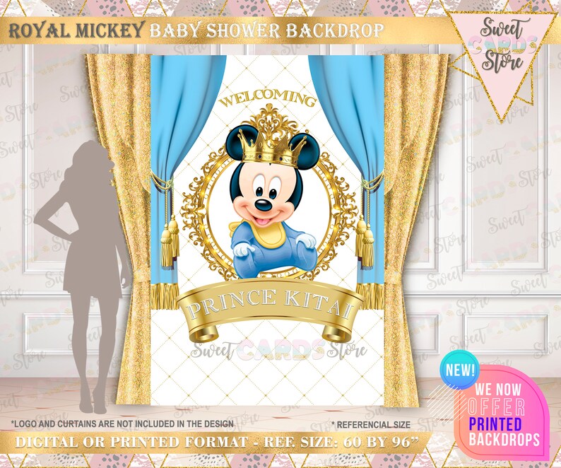 Royal Prince mickey mouse party backdrop Little prince mickey backdrop prince mickey banner baby mickey baby shower backdrop