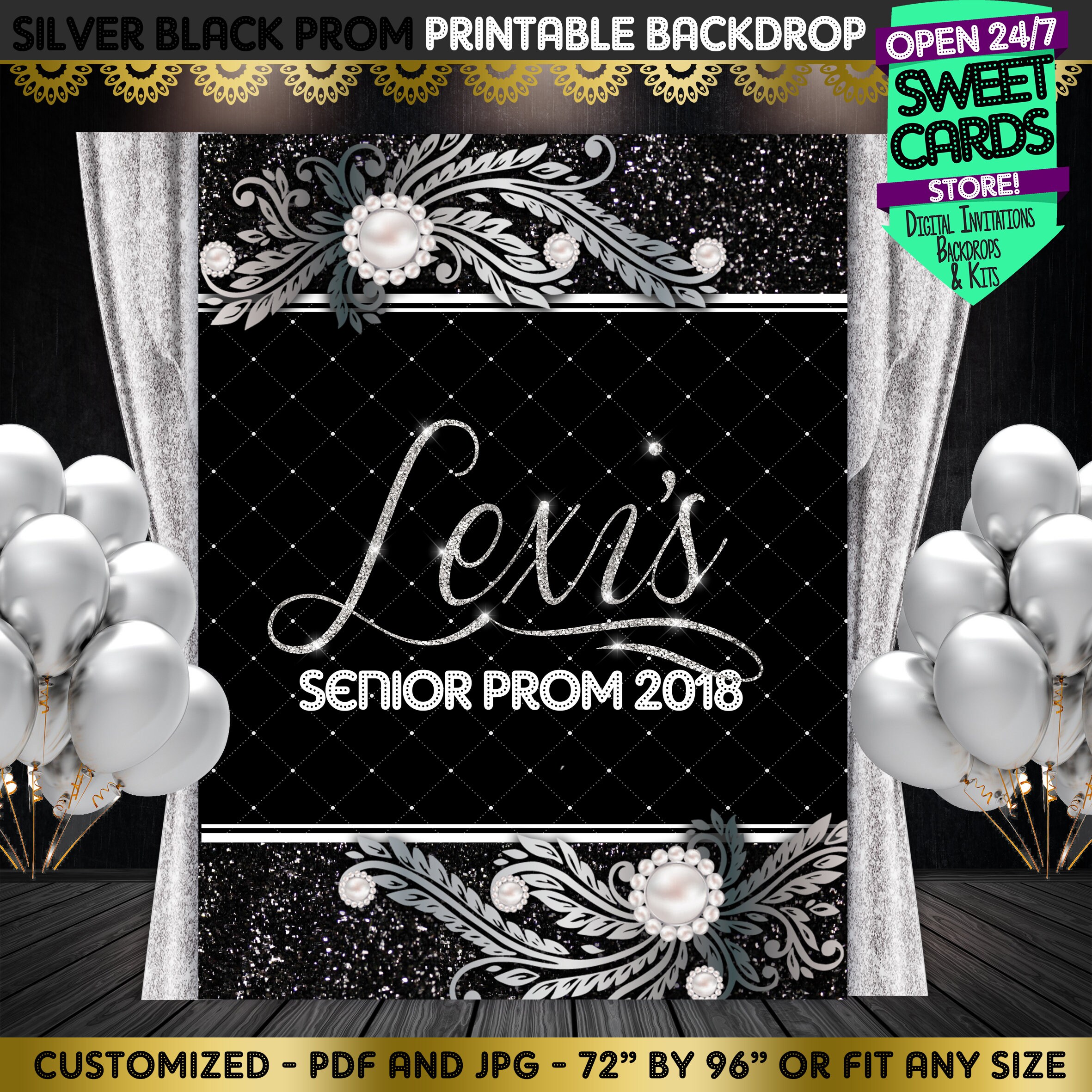 Prom Black and Silver Printable Backdrop Prom Elegant | Etsy