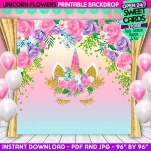unicorn printable digital backdrop unicorn party unicorn etsy