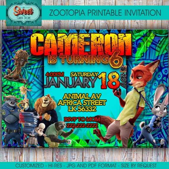 Zootopia personalized digital invitation zootopia party Etsy