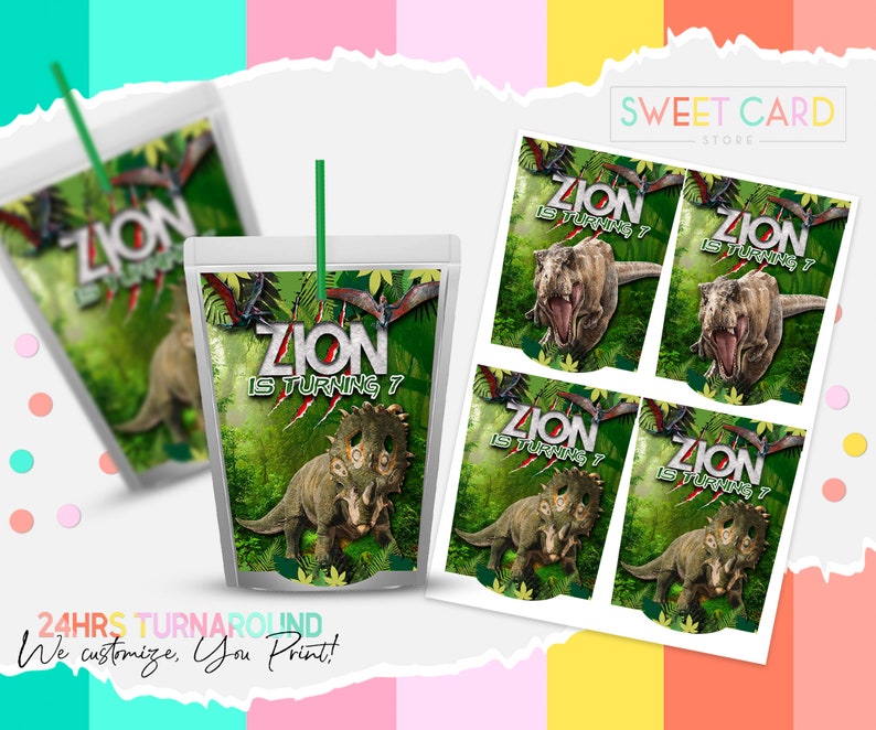 DINOSAUR JUICE POUCH Dinosaur Party Juice Pouch Labels - Etsy