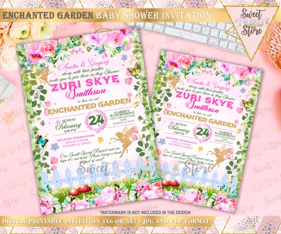 Enchanted garden baby shower invitation 