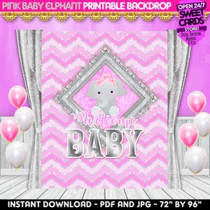 Pink Baby Elephant Baby Shower Printable Backdrop Pink - Etsy