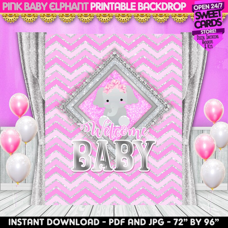 Pink Baby Elephant Baby Shower Printable Backdrop Pink Etsy Pink Baby Elephant Baby Shower Printable Backdrop Pink Etsy
