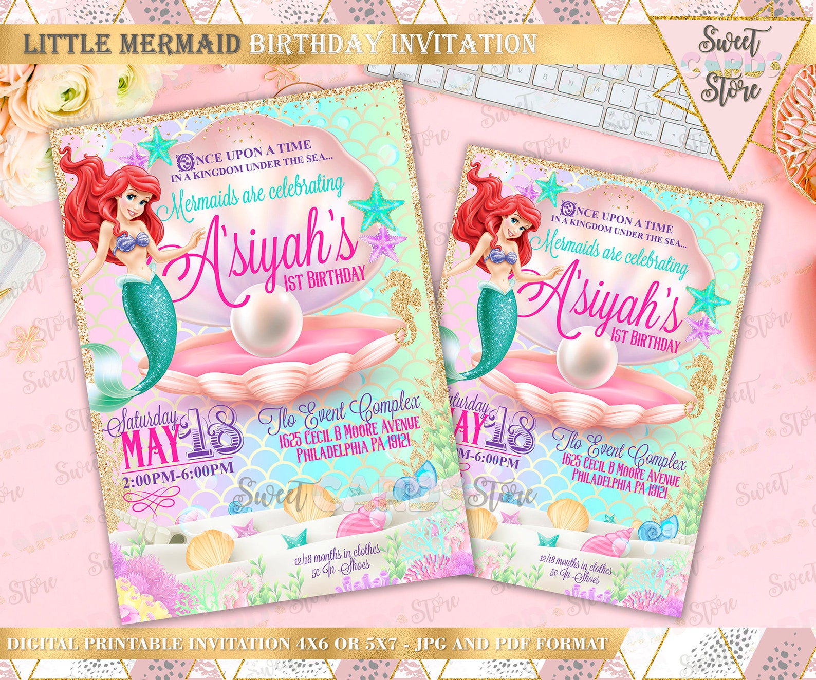 The Little Mermaid Invitation Little Mermaid Birthday Party Etsy