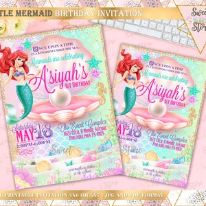 L'invitation de la petite sirène, fête d'anniversaire de la petite sirène, invitation de sirène d'invitation de princesse Bélier sous la mer, décoration de fête de sirène