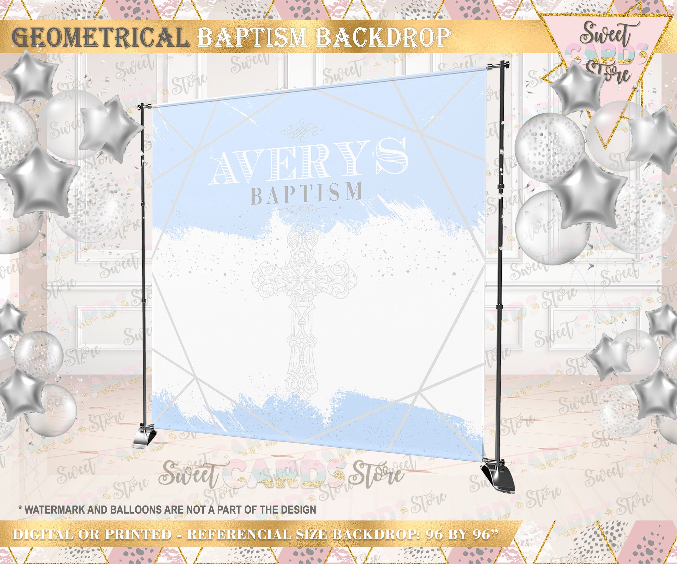 Gray and Blue Baptism Backdrop Baptism Christening Backdrop Etsy