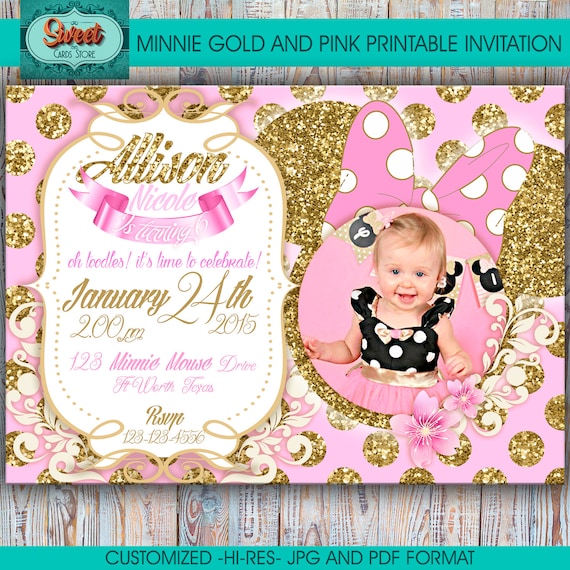 Minnie Gold And Pink Chevron Printable Personalized Etsy