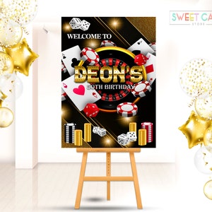 Casino Welcome Sign Birthday welcome sign board Vegas Casino welcome sign roulette dices cards  welcome sign man sign board Custom Sign