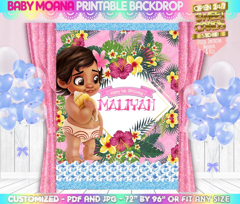 Baby Moana Printable Backdrop Baby Mona Photo Backdrop Baby Etsy