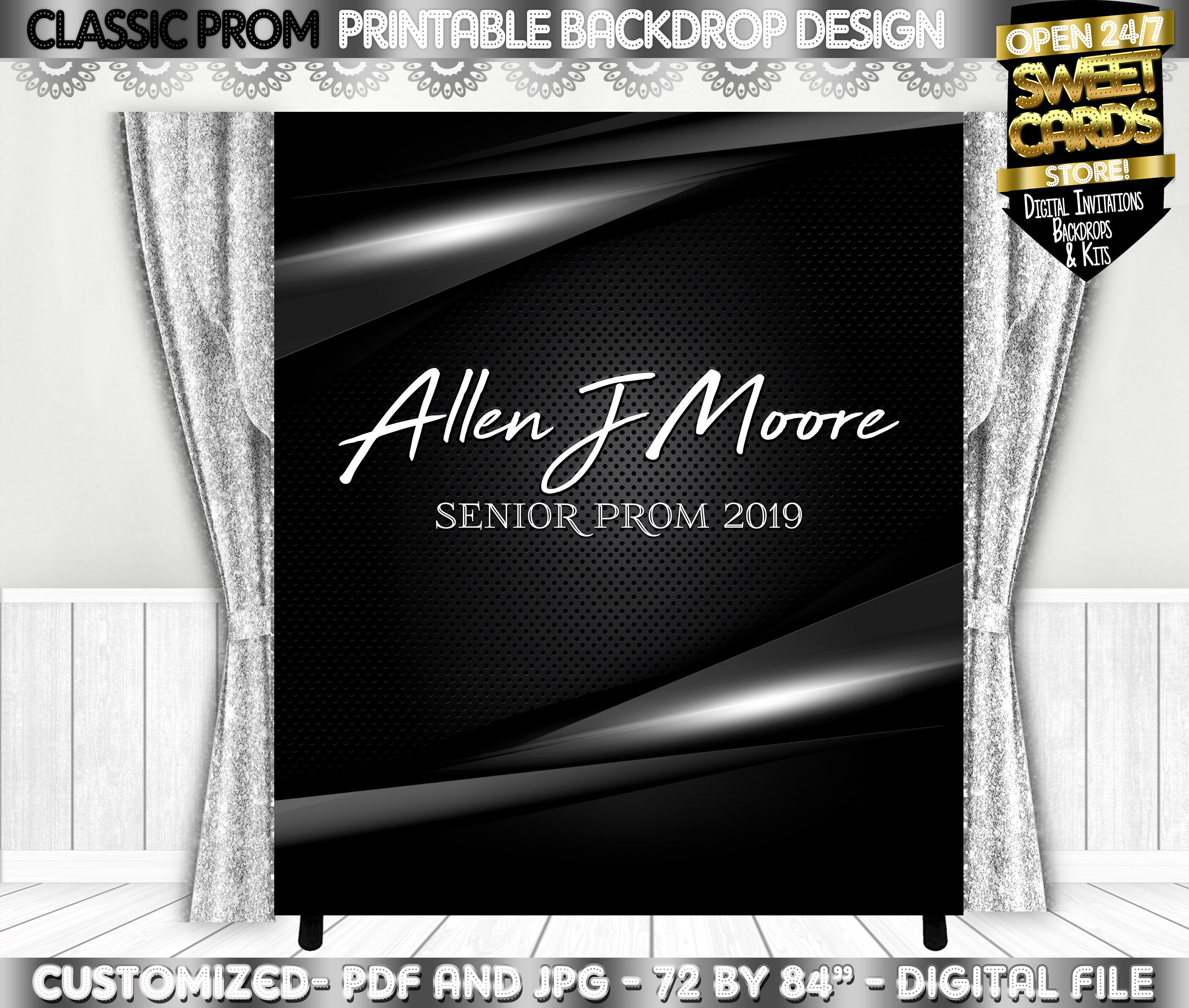 Classic Prom Black Silver Printable Backdrop Prom Elegant - Etsy Singapore