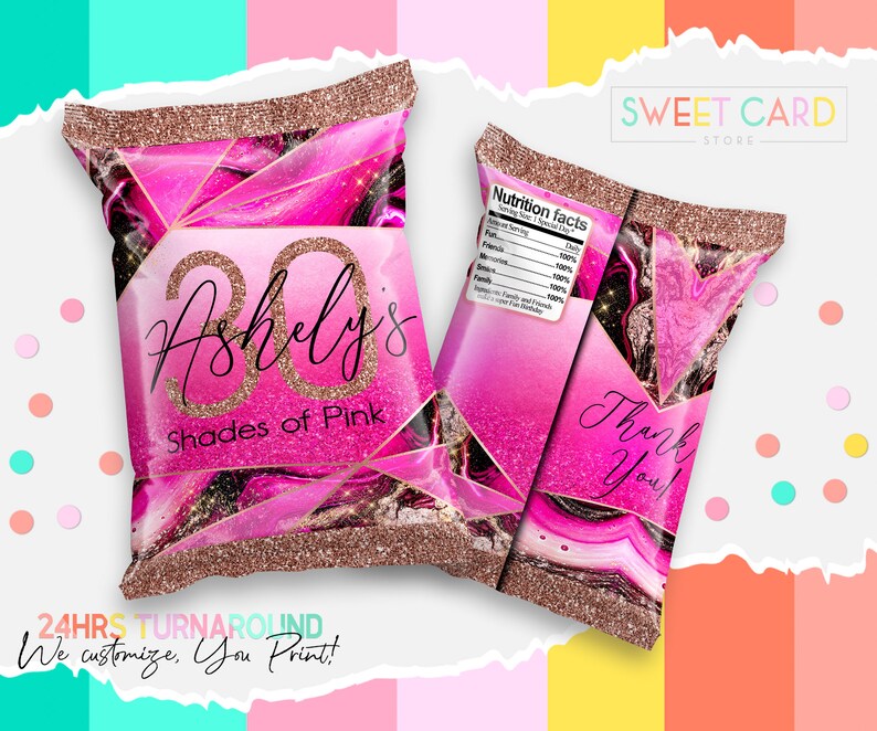 PINK CHIP BAG Shades of Pink Glitter Birthday Printable Chip Etsy