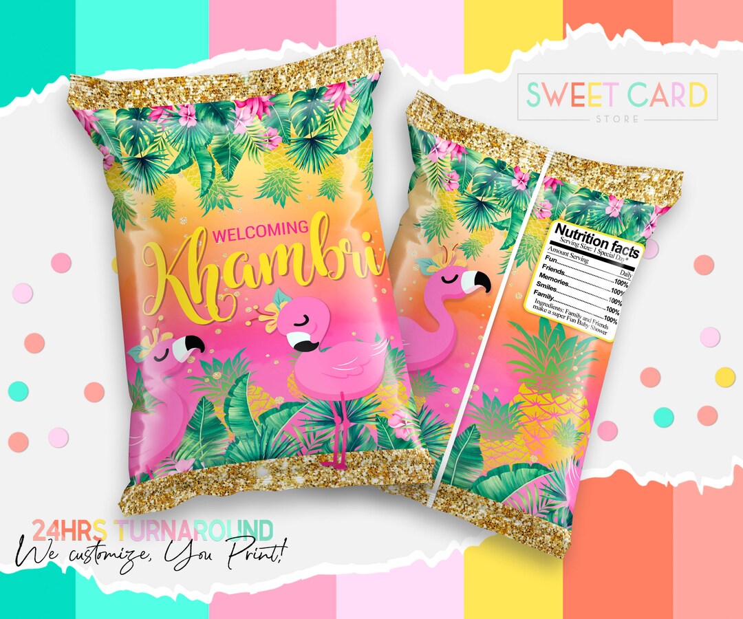 Flamingo Tropical Printable Chip Bag Flamingo Pineapple Etsy