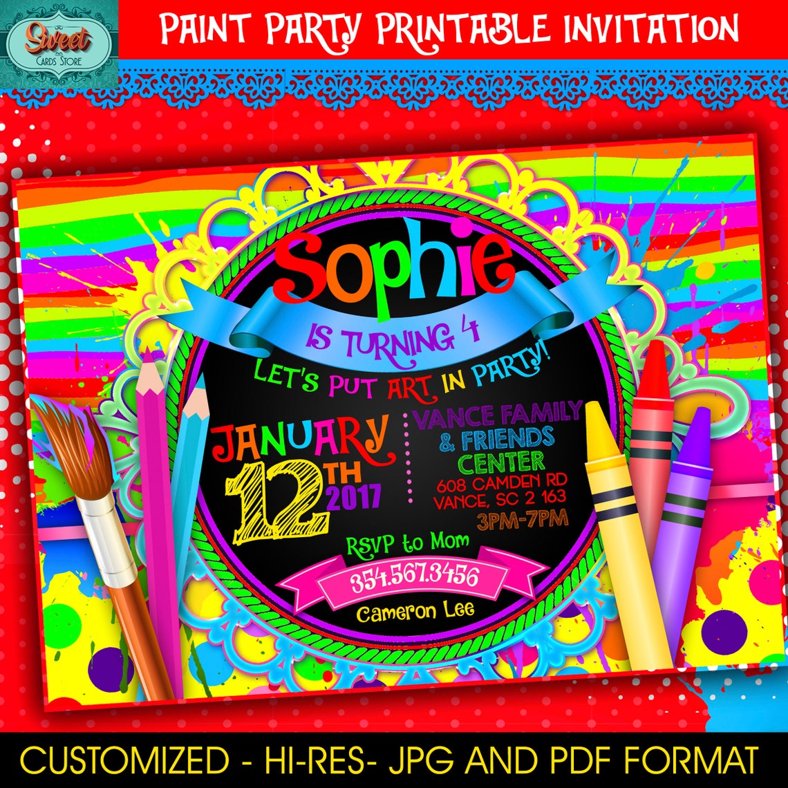 Paint Party Digital Printable Invitation Paint Party Etsy