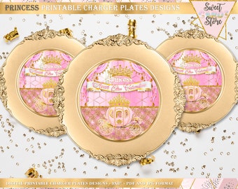 Principessa carro Glitter inserti piastra caricabatterie stampabile, etichette caricabatterie Principessa, caricatore principessa inserti carte, etichette principessa corona