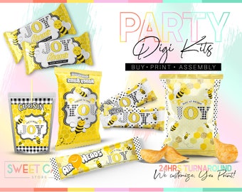 BEE PARTY PACKAGE, Bumble bee Party Printable candy package, Hunni Bee candy wrappers, Bee baby shower favor labels, Bee treats wrappers