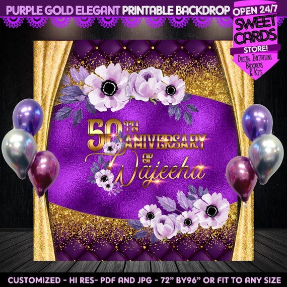 Purple And Gold Printable Backdrop 50th Aniversary Backdrop Etsy