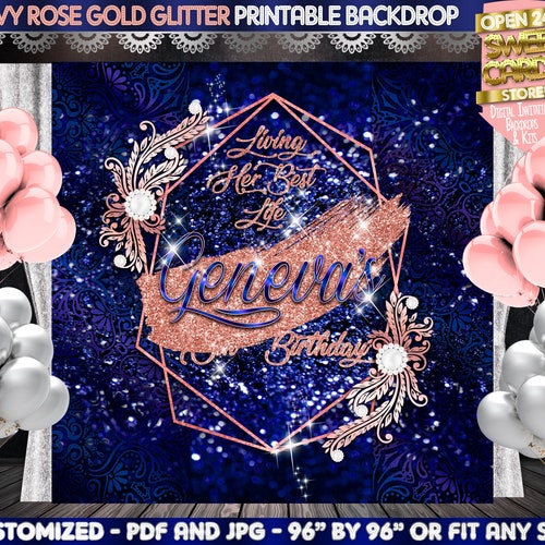 Navy and Rose Gold Glitter Printable Backdrop Navy and Rose - Etsy