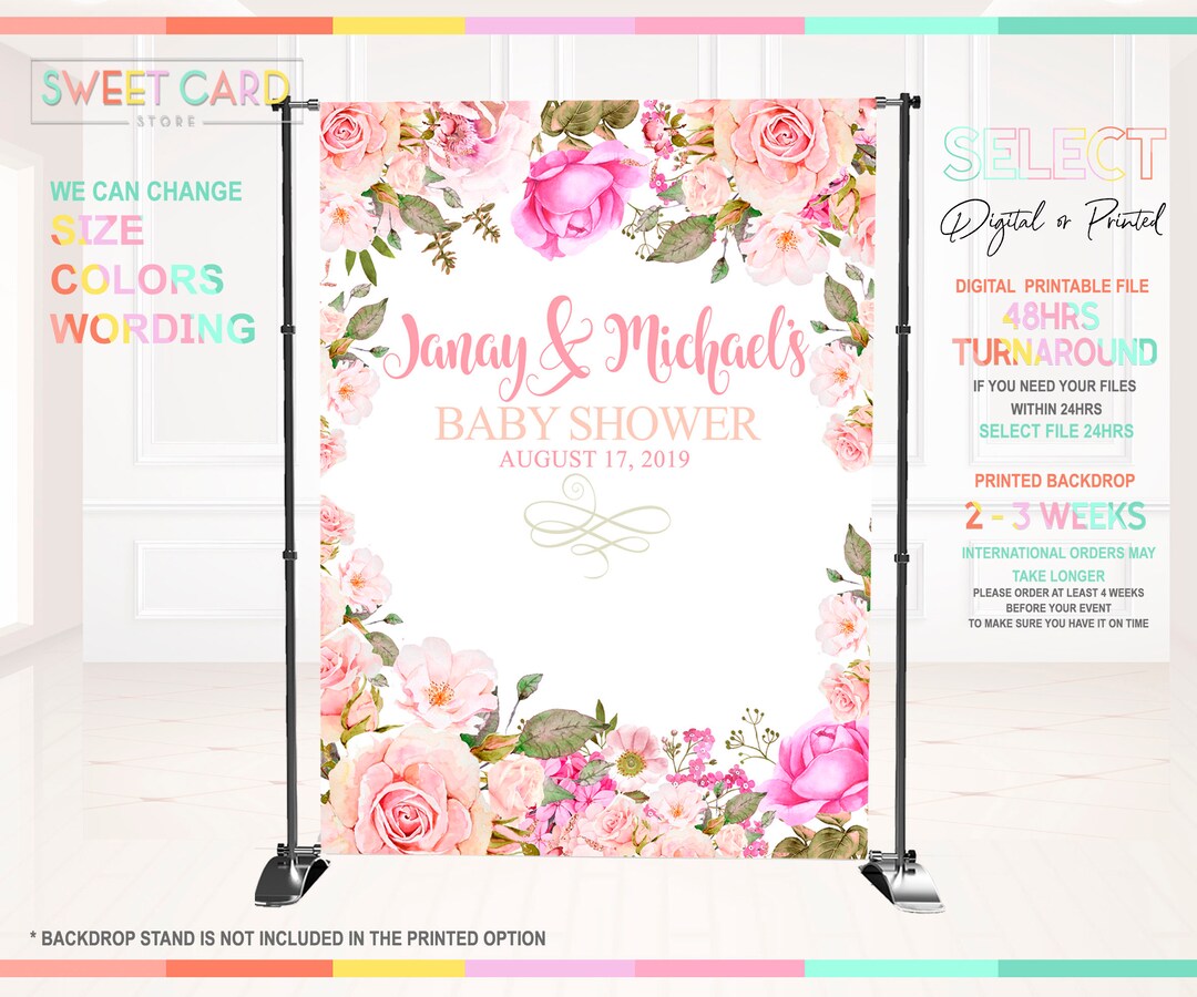 Flowers Baby Shower Backdrop Floral Backdrop, Spring Flowers Pink Green