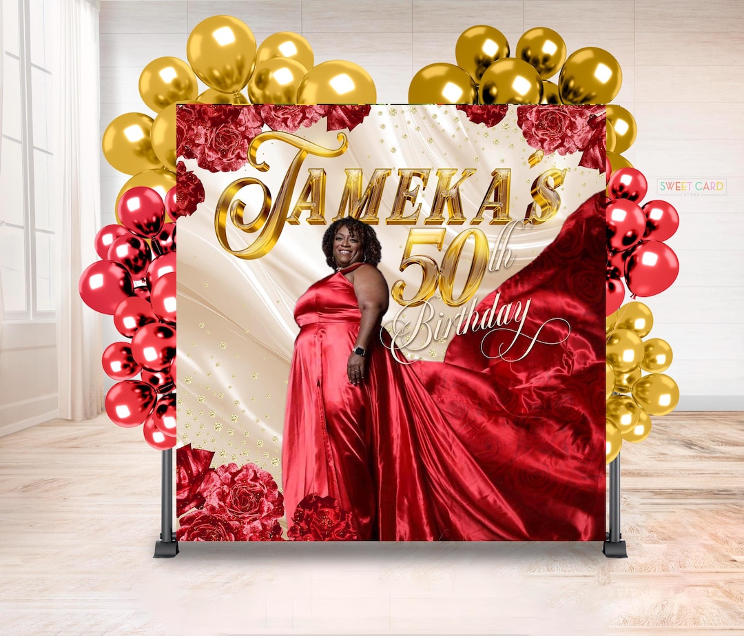 Custom Photo Birthday Backdrop Red Roses Floral Birthday Party Roses