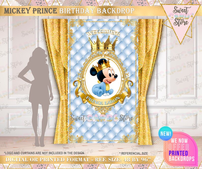 Royal Prince mickey mouse party backdrop Little prince mickey backdrop prince mickey banner prince mickey baby shower