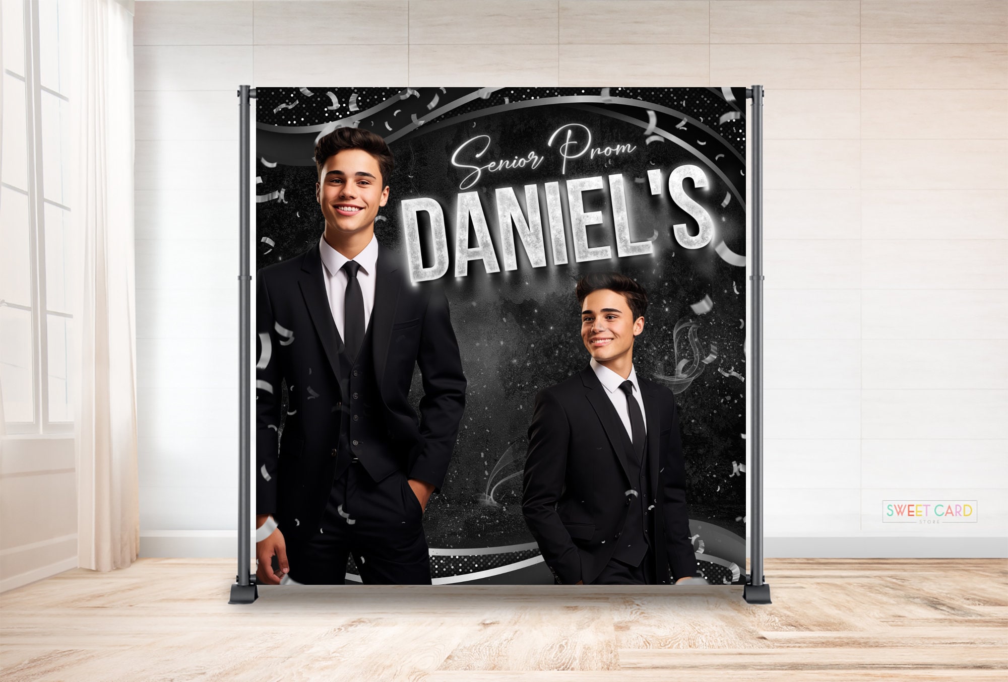 Graduation Black white prom Backdrop Man Birthday Backdrop Black silver banner Senior Prom Party Backdrop Birthday Backdrop class of 2024
