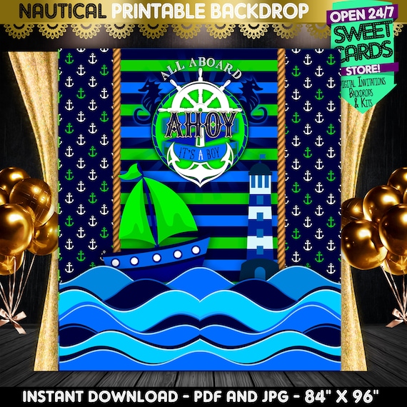 Nautical Printable Backdrop, Under the Sea Printable Backdrop, Baby Shower  Nautical Theme Party Backdrop, Nautical Party 