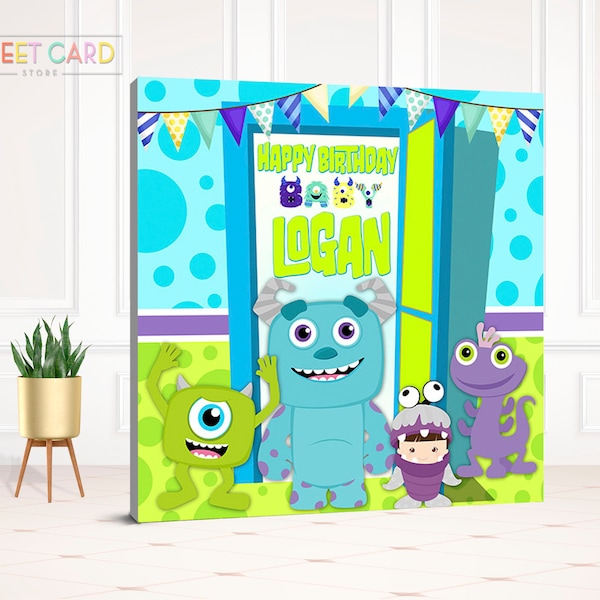 Monster ink party backdrop, monster birthday, monster decor, monster banner, boo birthday, Mike Wazowski