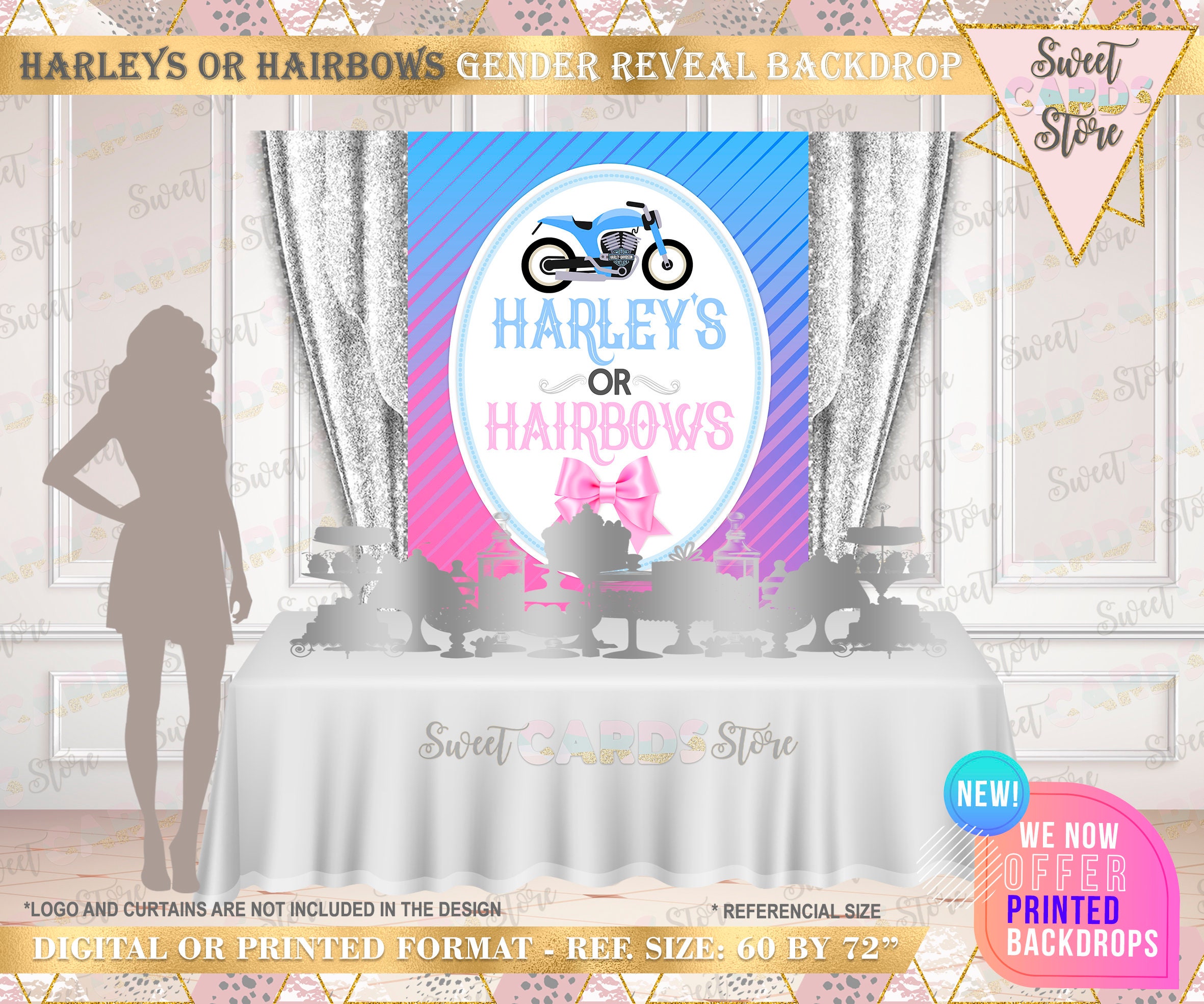 Harleys and hairbows Gender Reveal Backdrop motorcycles and Etsy