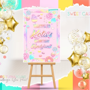 Candyland WELCOME SIGN, Candyland birthday printable welcome sign, Candyland Poster board sign, Candies donuts party decor board sign