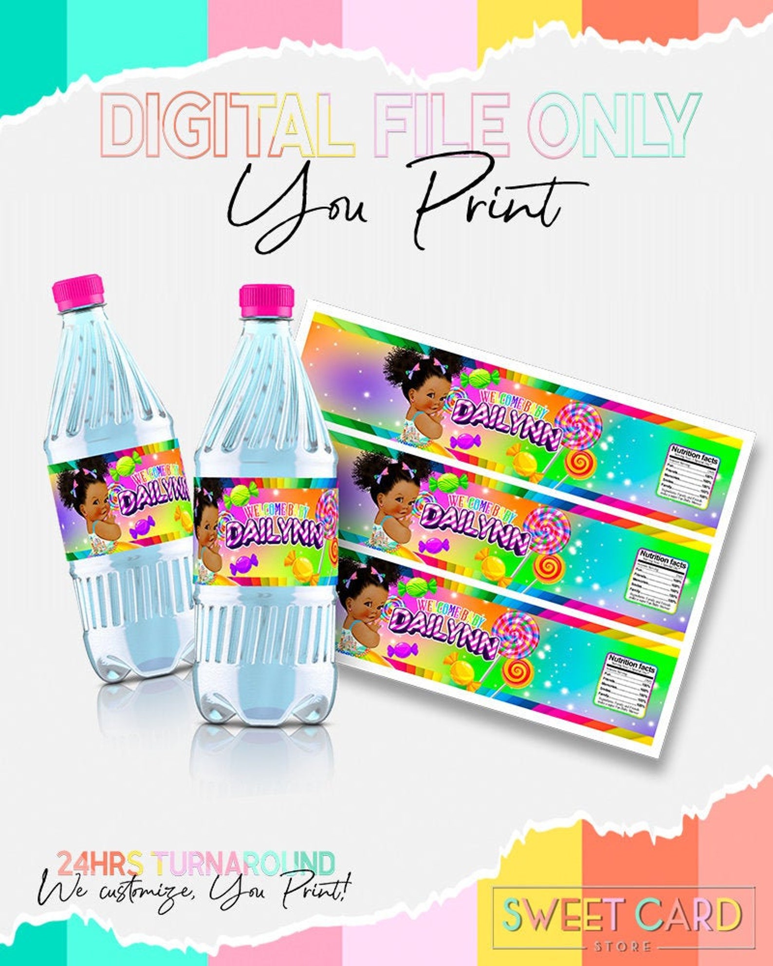 Candyland Baby Shower Water Labels Candyland Sweets Candy | Etsy