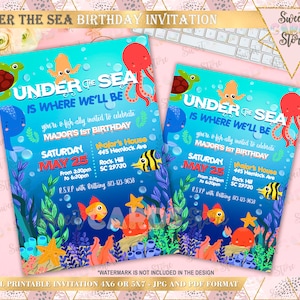 invitación linda bajo el mar, fiesta bajo el mar, invitación de cumpleaños de chico bajo el mar, invitación submarina bajo el mar, invitación bajo el mar