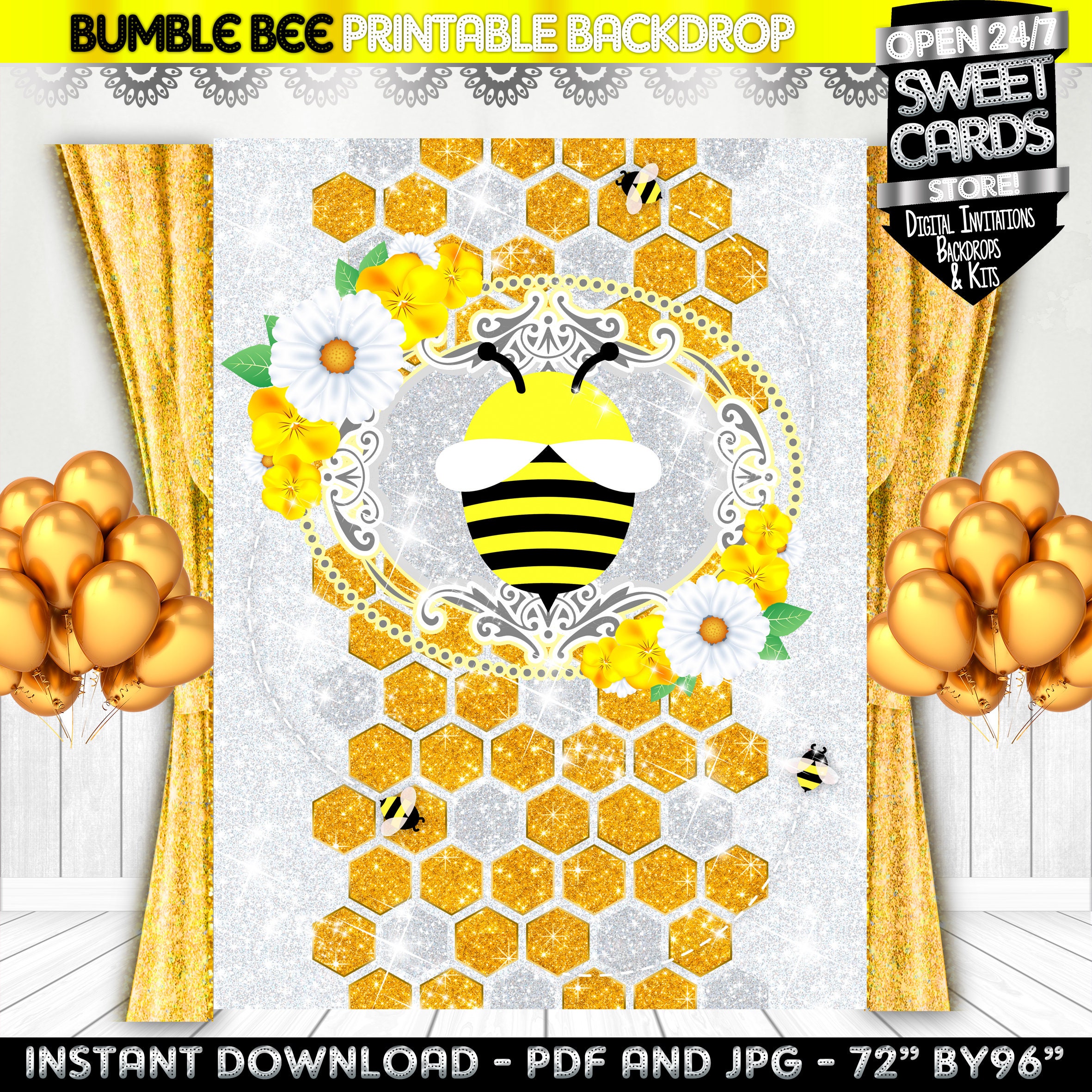 Bumble Bee Party Printable Backdrop Sweet as a Bee Backdrop - Etsy
