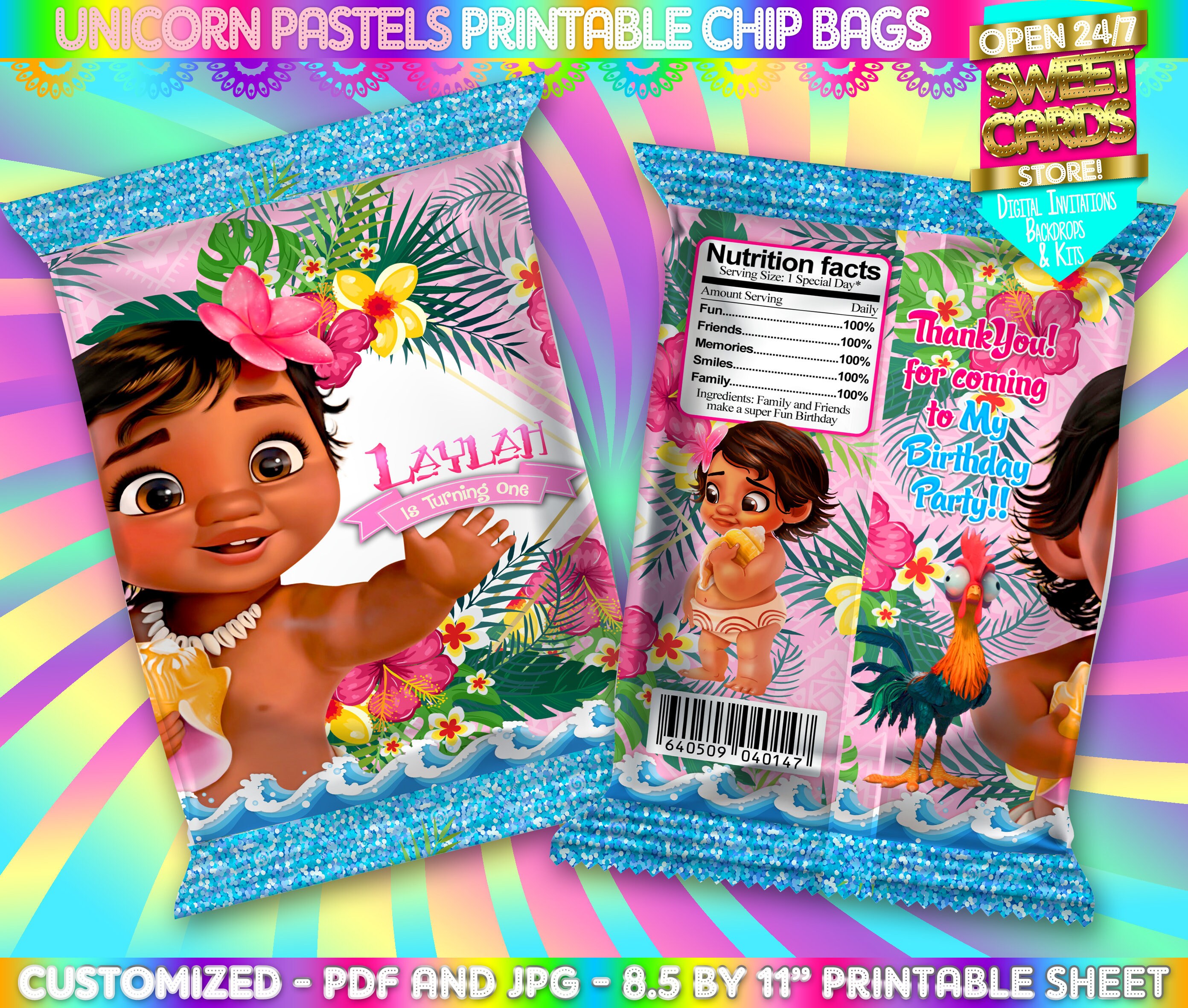 ▷ Baby Moana Gatorade Label, Moana party supplies
