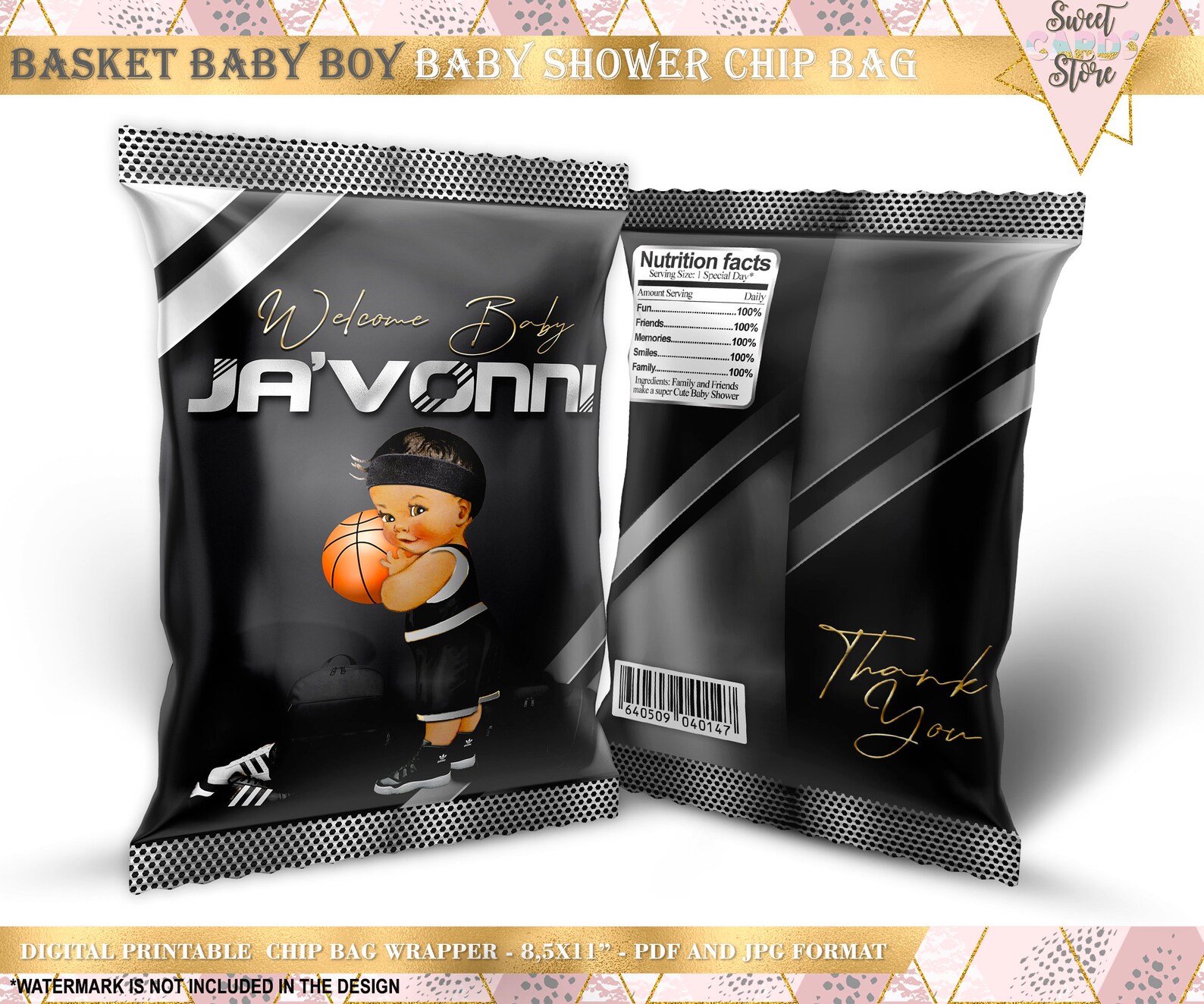 BASKETBALL CHIP BAG Basketball Baby Shower Printable Chip Etsy