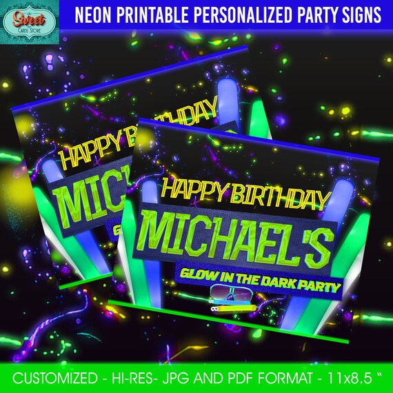Neon Printable Personalize Party Signs Customized Party Etsy