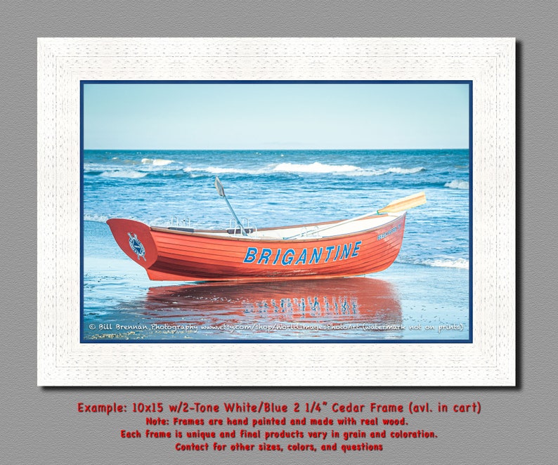 Brigantine NJ Lifeboat Framed Canvas Art Print Photography Design Decor Boat Beach House Lifeguard Rescue Safety Swim Jersey Shore Note Card image 2